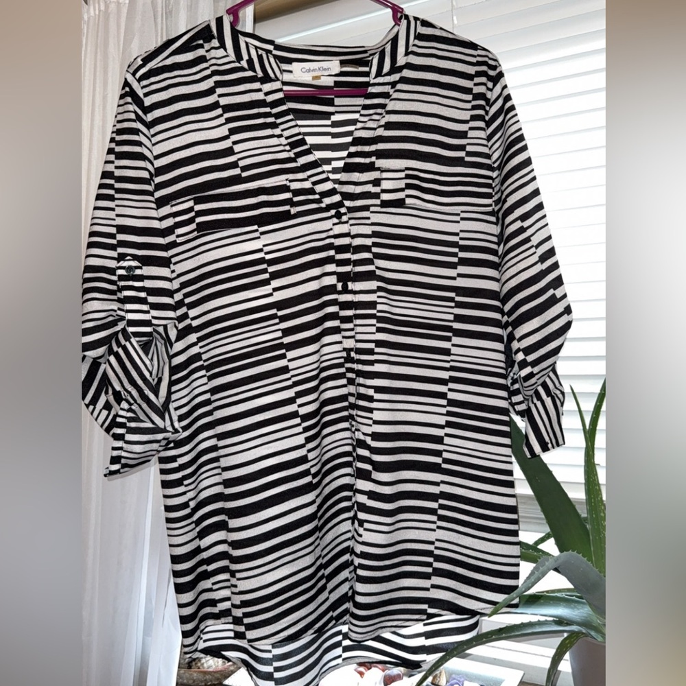 Calvin Klein Monochrome Striped Button Down Shirt